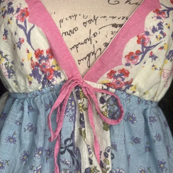 Floral Pink and Blue Women's Top - Picture 2 of 6